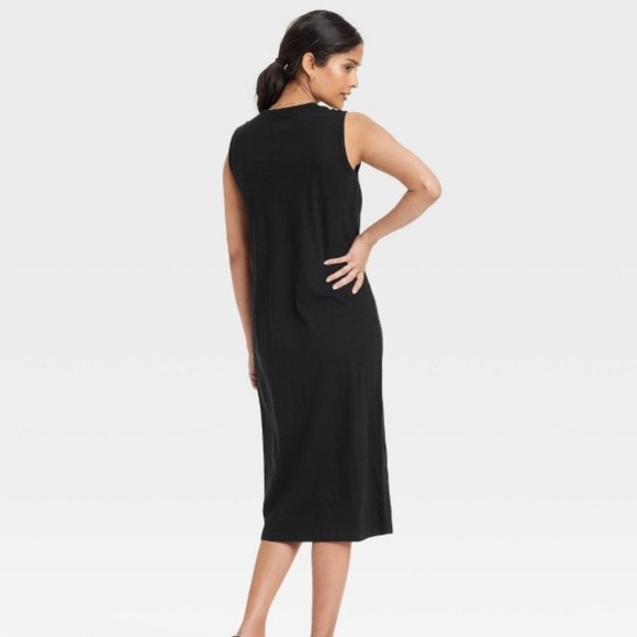 NWT-universal threads crinkle linen, long sleeveless V Neck Cable tie dress - Picture 2 of 9